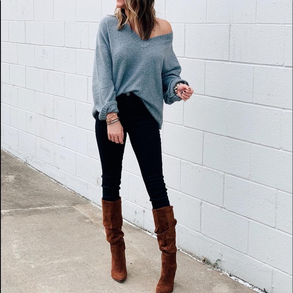 Scoop NYC Sweaters - Scoop Gray Slouchy V-Neck Sweater